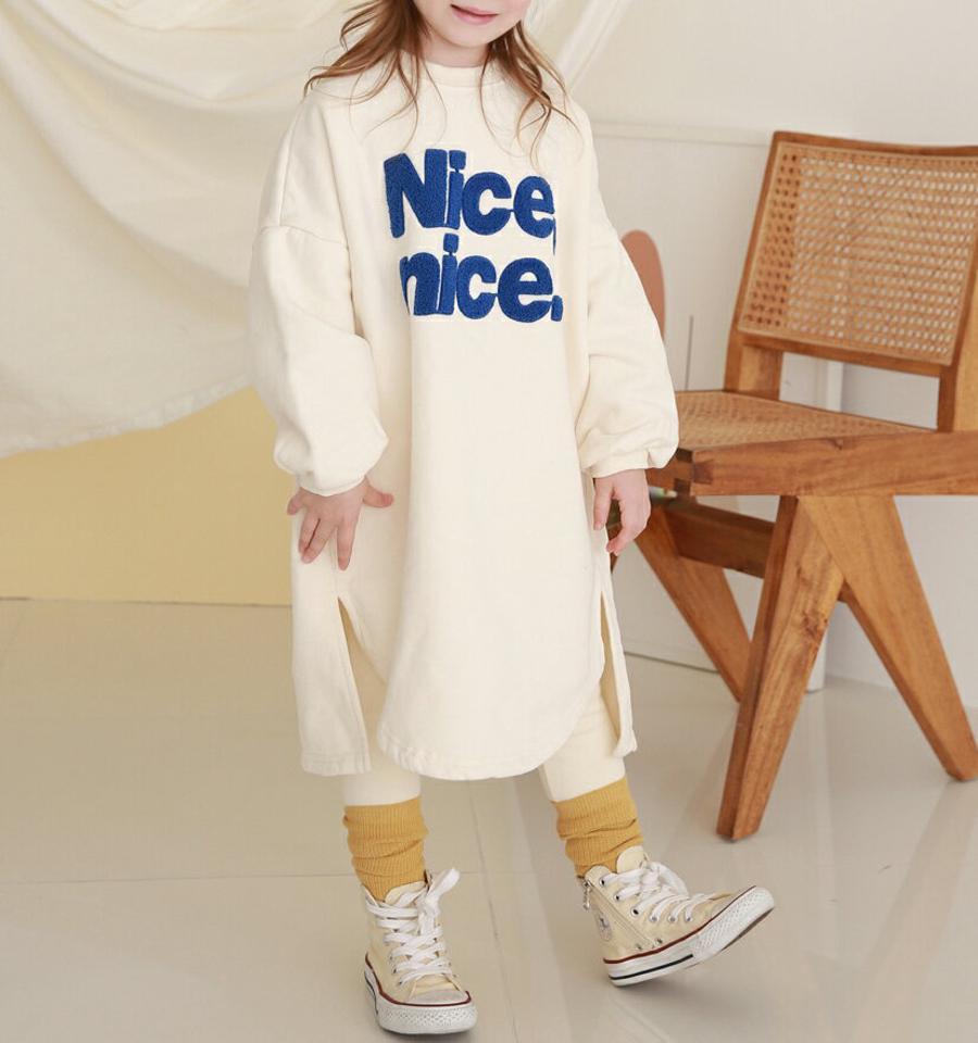 裏起毛ナイススウェットワンピース・p009822 キッズ【3~8才】【ops】【ワンピース ミディ丈 ミディワンピース ロゴ 長袖 カジュアル ラフ 裏起毛 女の子 男の子 冬 韓国 韓国子供服 子供 こども 子供服 こども服】【KIDS】