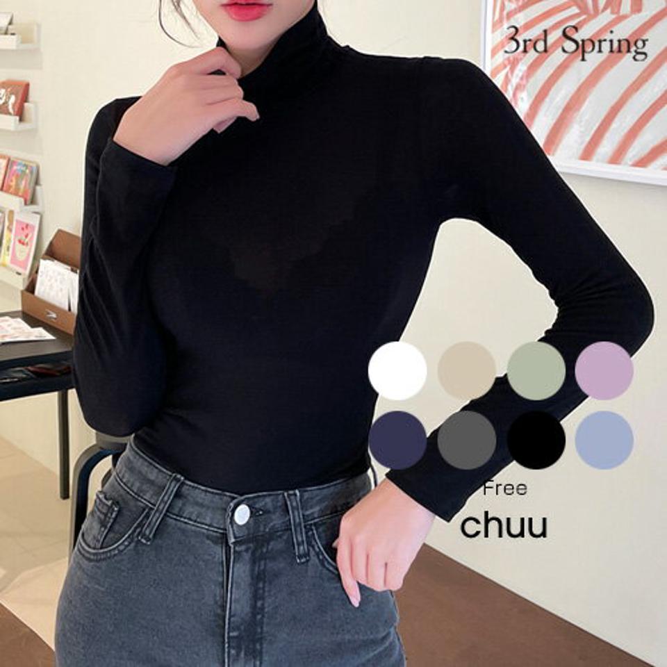 CHUU(チュー)ピンキーハイネックカットソー【1/15up_go】【メール便】韓国 韓国ファッション　ハイネック　カットソー　トップス　長袖　インナー　タートルネック　レディース ファッション【10】 ★目玉★
