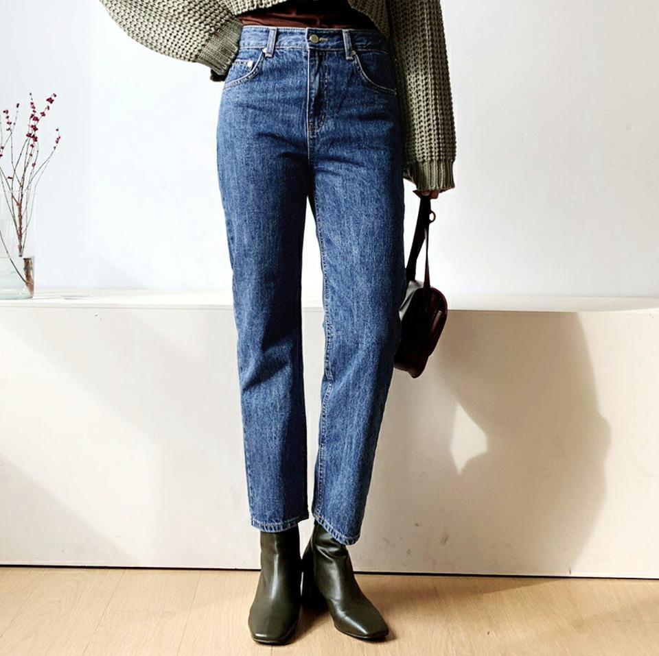 テーパードデニムパンツ・全2色・t56687 レディース 【pt】【韓国 ファッション ボトムス パンツ デニムパンツ ロング ウォッシング ファスナー ポケット ベルトループ テーパード 10分丈 十分丈 無地 カジュアル カジュアル 秋 冬】