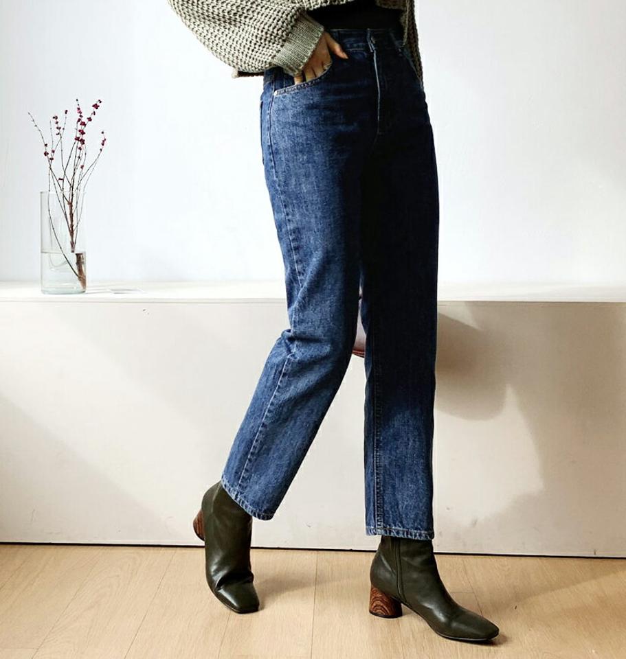 テーパードデニムパンツ・全2色・t56687 レディース 【pt】【韓国 ファッション ボトムス パンツ デニムパンツ ロング ウォッシング ファスナー ポケット ベルトループ テーパード 10分丈 十分丈 無地 カジュアル カジュアル 秋 冬】