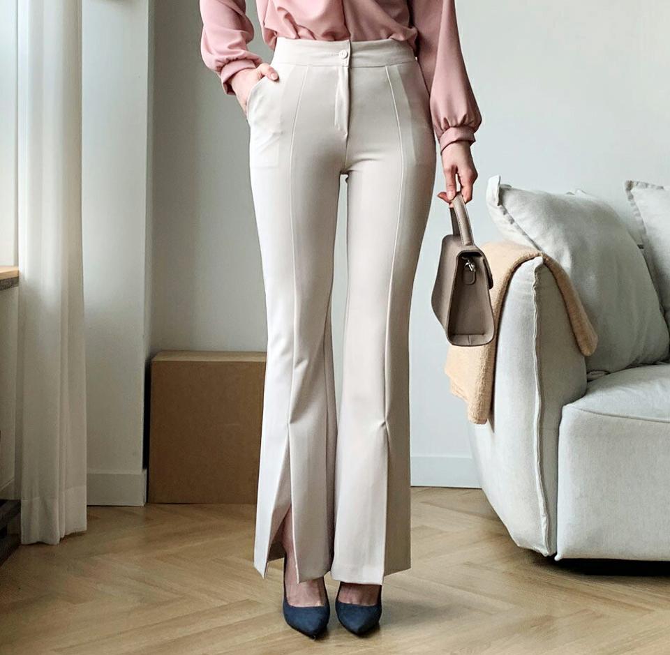 【全品10%OFF】スリットフレアスラックス・全3色・t56696 レディース 【pt】【韓国 ファッション ボトムス パンツ ロング スラックス ブーツカット センター スリット 10分丈 十分丈 ストレート ハイウエスト 無地 カジュアル 秋 冬】