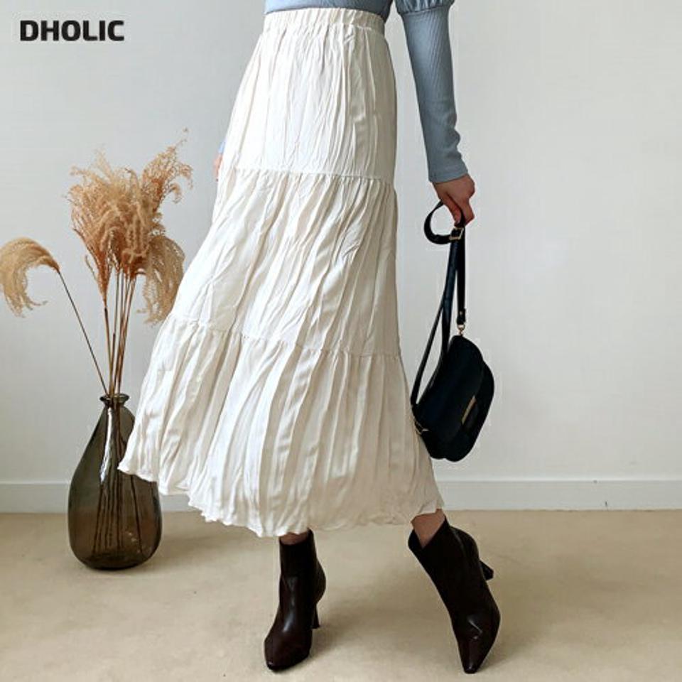 リンクルスカート・全3色・t56685 レディース 【sk】【韓国 ファッション ボトムス スカート ロング Aライン リンクル ウエストゴム ボリューム タック シンプル スリム 体型カーバー 細身 ベーシック デイリー カジュアル 秋 冬】