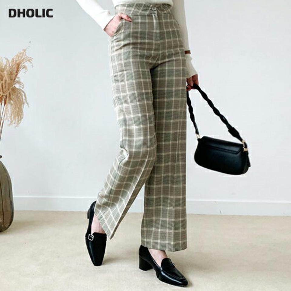 チェックスリムスラックス・全2色・t56697 レディース 【pt】【韓国 ファッション ボトムス パンツ スラックス ロング チェック パターン シック ファスナー サイドポケット 10分丈 十分丈 ストレート ハイウエスト 無地 カジュアル 秋 冬】