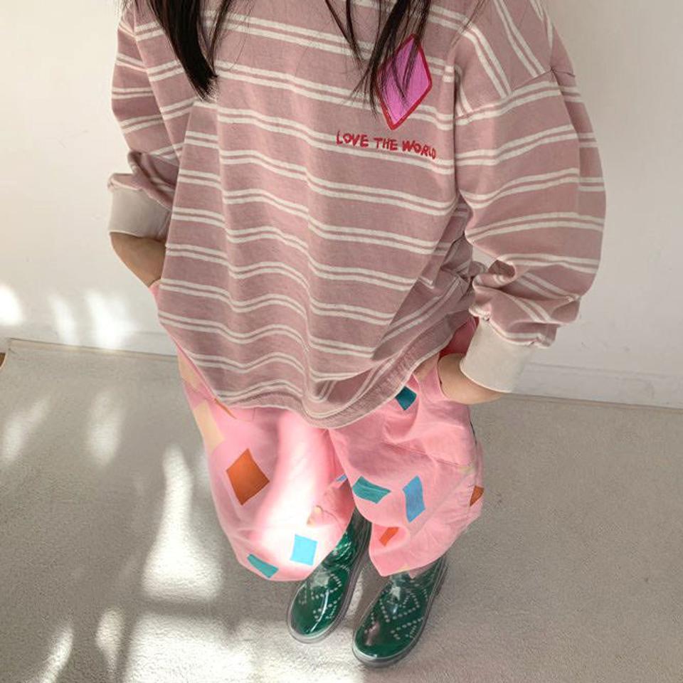 ダブルボーダーレタリングTシャツ・u10959 キッズ【3~8才】【tops】【トップス Tシャツ 長袖 ロンT ボーダー柄 ロゴ レタリング カジュアル ラフ 女の子 男の子 秋 冬 韓国 韓国子供服 子供 こども 子供服 こども服】【KIDS】