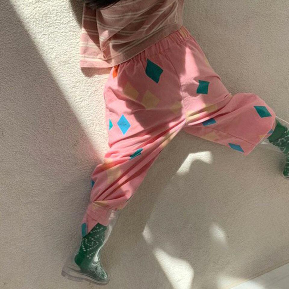 カラフルダイアパターンパンツ・u10962 キッズ【3~8才】【pt】【パンツ ズボン ロングパンツ 長ズボン 総柄 カジュアル ウエストゴム ラフ カラフル ポップ 女の子 男の子 秋 冬 韓国 韓国子供服 子供 こども 子供服 こども服】【KIDS】