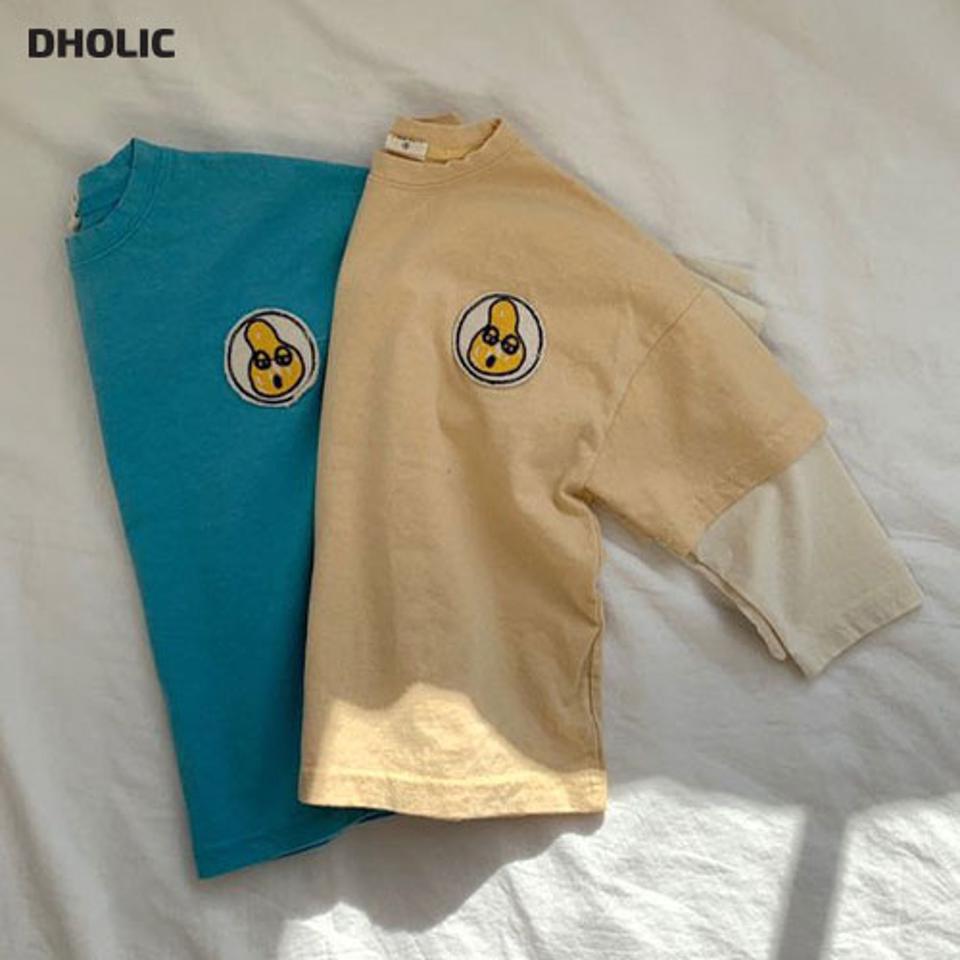 ワッペンレイヤードスリーブTシャツ・u10964 キッズ【3~8才】【tops】【トップス Tシャツ 長袖 ロンT レイヤード風 ワッペン カジュアル ラフ 女の子 男の子 秋 冬 韓国 韓国子供服 子供 こども 子供服 こども服】【KIDS】