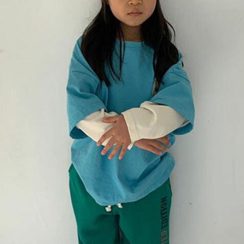 ワッペンレイヤードスリーブTシャツ・u10964 キッズ【3~8才】【tops】【トップス Tシャツ 長袖 ロンT レイヤード風 ワッペン カジュアル ラフ 女の子 男の子 秋 冬 韓国 韓国子供服 子供 こども 子供服 こども服】【KIDS】