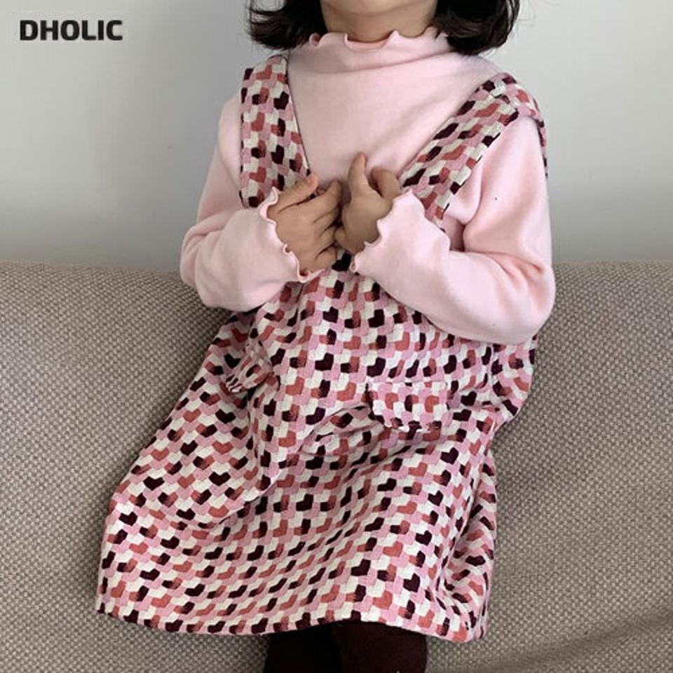 ウール混スリーブレスワンピース(kids)・u09512 キッズ【3~8才】【ops】【ワンピース ミディ丈 ミディワンピース 総柄 ウール スリーブレス ノースリーブ レイヤード 女の子 秋 冬 韓国 韓国子供服 子供 こども 子供服 こども服】【KIDS】