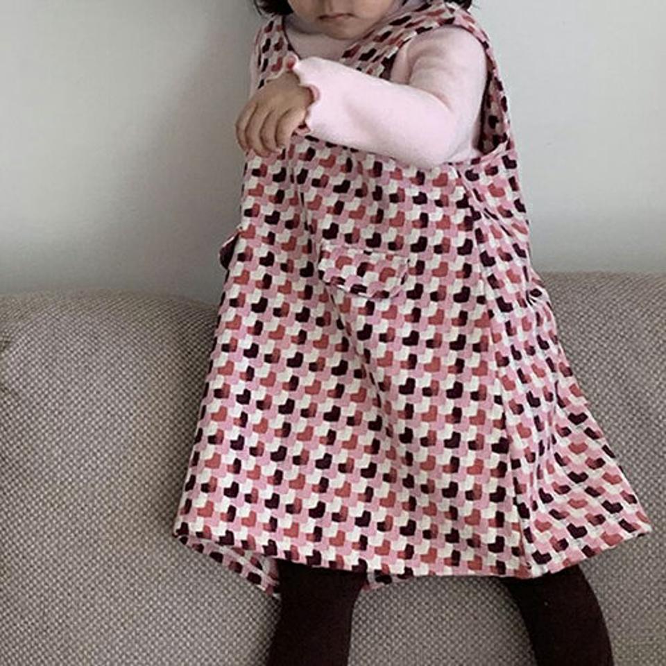 ウール混スリーブレスワンピース(kids)・u09512 キッズ【3~8才】【ops】【ワンピース ミディ丈 ミディワンピース 総柄 ウール スリーブレス ノースリーブ レイヤード 女の子 秋 冬 韓国 韓国子供服 子供 こども 子供服 こども服】【KIDS】