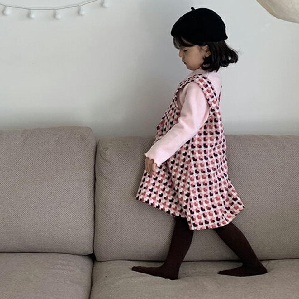 ウール混スリーブレスワンピース(kids)・u09512 キッズ【3~8才】【ops】【ワンピース ミディ丈 ミディワンピース 総柄 ウール スリーブレス ノースリーブ レイヤード 女の子 秋 冬 韓国 韓国子供服 子供 こども 子供服 こども服】【KIDS】