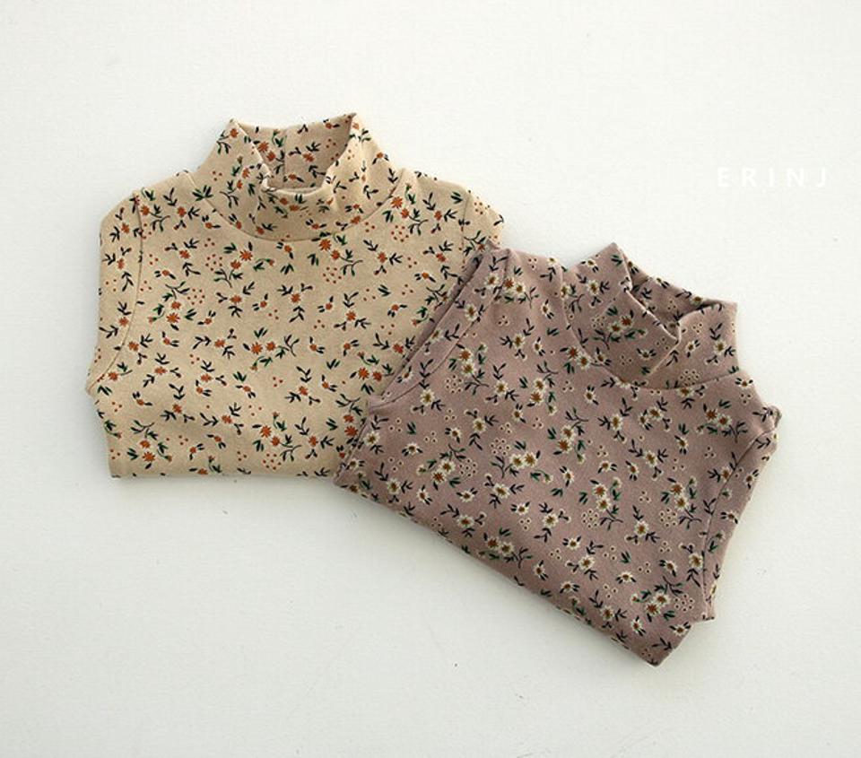 【只今20%OFF】フラワーハイネックTシャツ(junior)・u09477 キッズ 【9~17才】【tops】【韓国 ファッション トップス Tシャツ カットソー モックネック ハーフネック 花柄 小花柄 パターン 長袖 女の子 キッズ 子供 こども 子供服 通学 小学生 ジュニア 秋 冬】【KIDS】