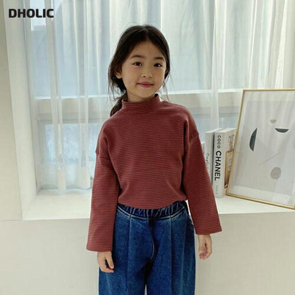 【只今20%OFF】ルーズハイネックボーダーTシャツ・u09673 キッズ【3~8才】【tops】【トップス Tシャツ ロンT 長袖 ボーダー柄 ハイネック ルーズ カジュアル ラフ 女の子 男の子 秋 冬 韓国 韓国子供服 子供 こども 子供服 こども服】【KIDS】