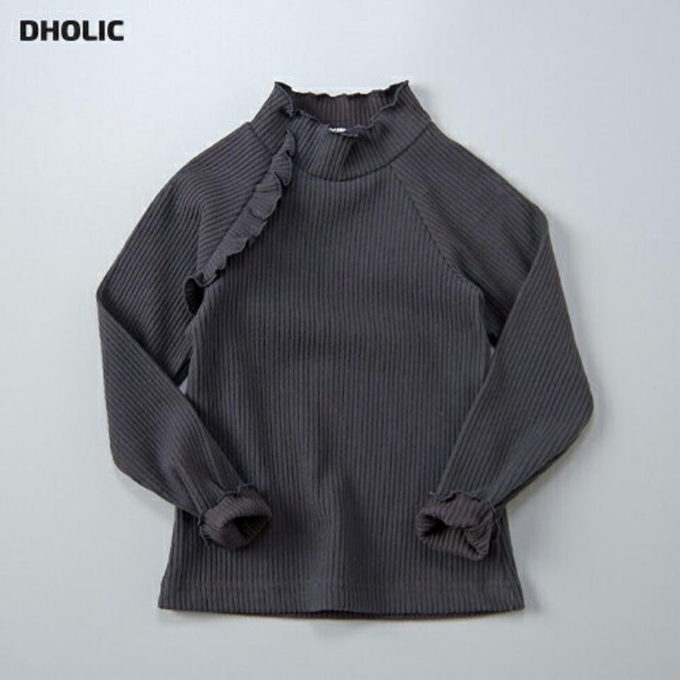 フリルハイネックリブTシャツ・u09464 キッズ【3~8才】【tops】【トップス Tシャツ 長袖 フリル フリルネック ハイネック 単色 無地 可愛い かわいい 女の子 秋 冬 韓国 韓国子供服 子供 こども 子供服 こども服】【KIDS】