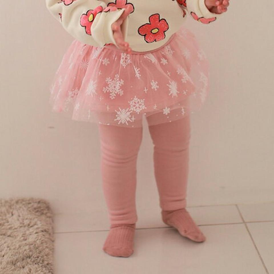 裏起毛スノーレーススカートレギンス・u09465 キッズ【3~8才】【pt】【スカートレギンス スカート レギンス レース 裏起毛 可愛い かわいい 雪 結晶 透け感 シアー シースルー 女の子 冬 韓国 韓国子供服 子供 こども 子供服 こども服】【KIDS】