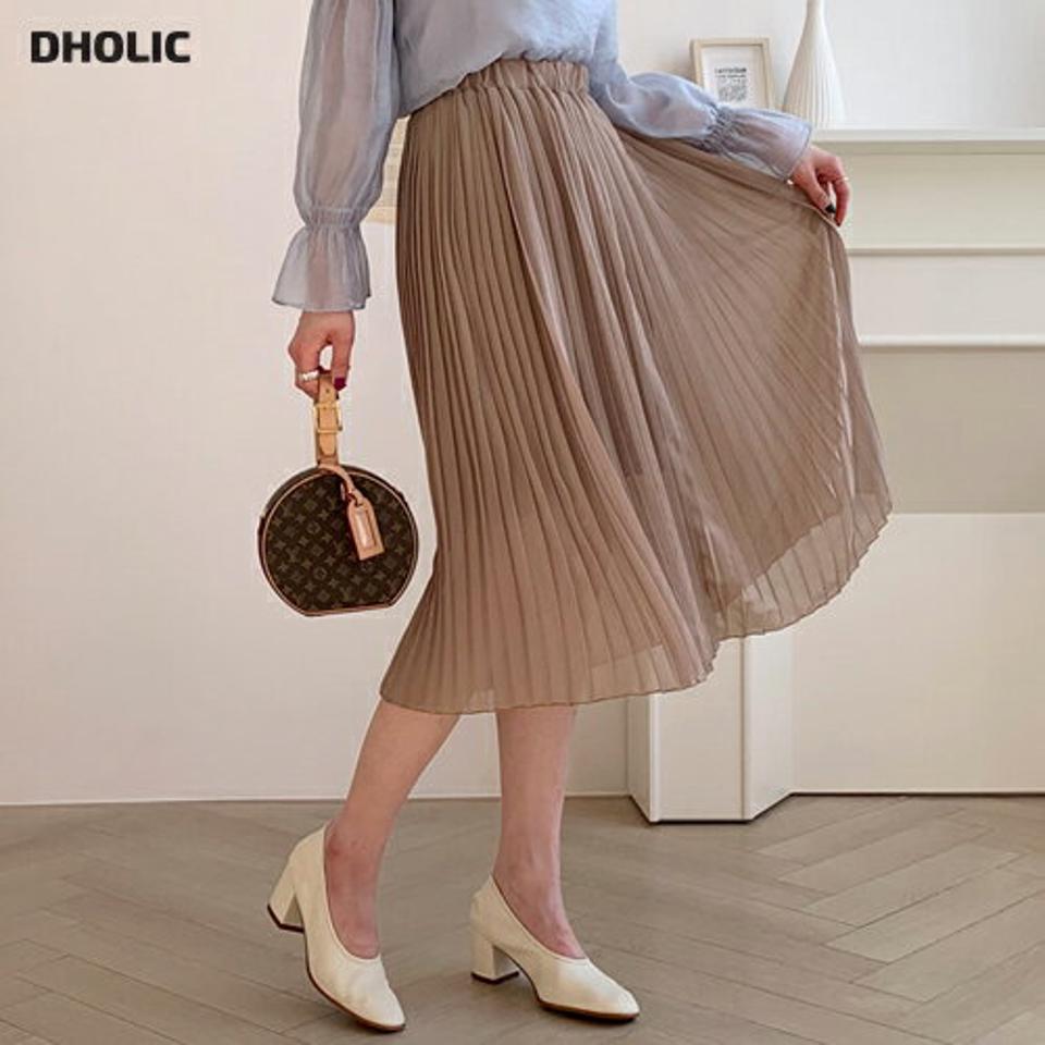 プリーツシフォンスカート・全4色・t64814 レディース 【sk】【韓国 ファッション ボトムス スカート ロング Aライン ウエストゴム プリーツ 透け感 シンプル スリム 体型カーバー 細身 ベーシック デイリー カジュアル 秋 冬】