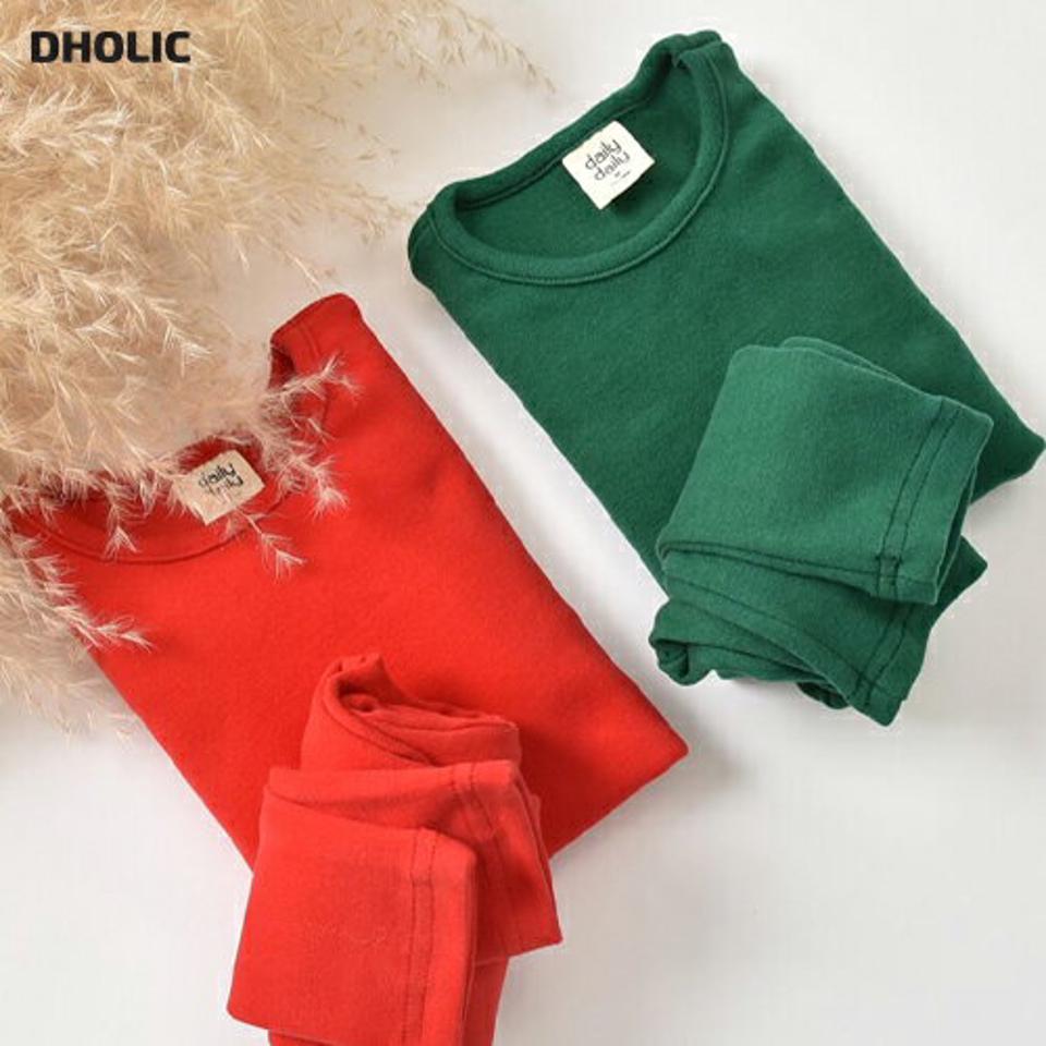 クリスマスカラールームウェア上下SET・u09388 キッズ【3~8才】【uw】【ルームウェア 部屋着 パジャマ トップス 長袖 パンツ ズボン 単色 無地 シンプル ベーシック 女の子 男の子 秋 冬 韓国 韓国子供服 子供 こども 子供服 こども服】【KIDS】