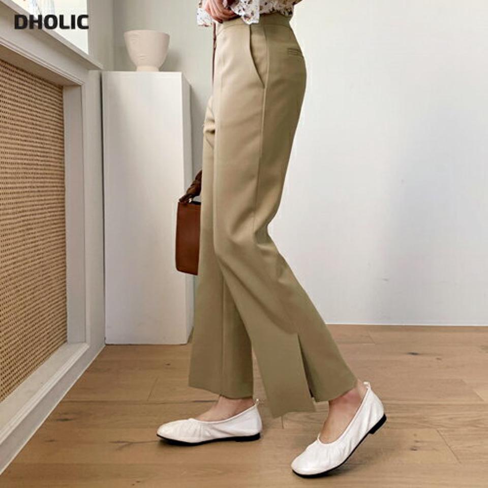 スリットへムスラックス・全2色・b62744 レディース 【pt】【韓国 ファッション ボトムス パンツ ロング スラックス ボタン ファスナー サイドポケット 10分丈 十分丈 ストレート ハイウエスト 無地 カジュアル 秋 冬】