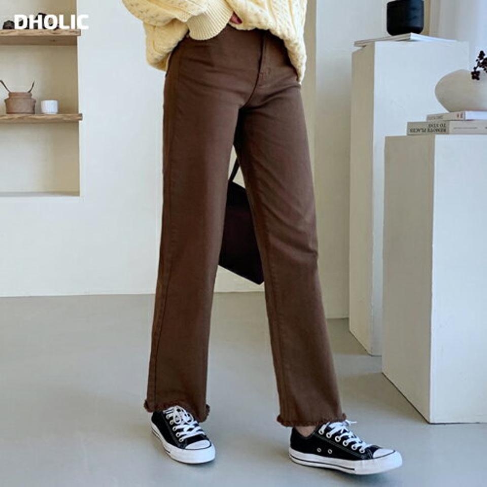 カットオフパンツ・全3色・t62750 レディース 【pt】【韓国 ファッション ボトムス パンツ ロング ボタン ファスナー ポケット ベルトループ ストレート 10分丈 十分丈 無地 カジュアル カジュアル 秋 冬】