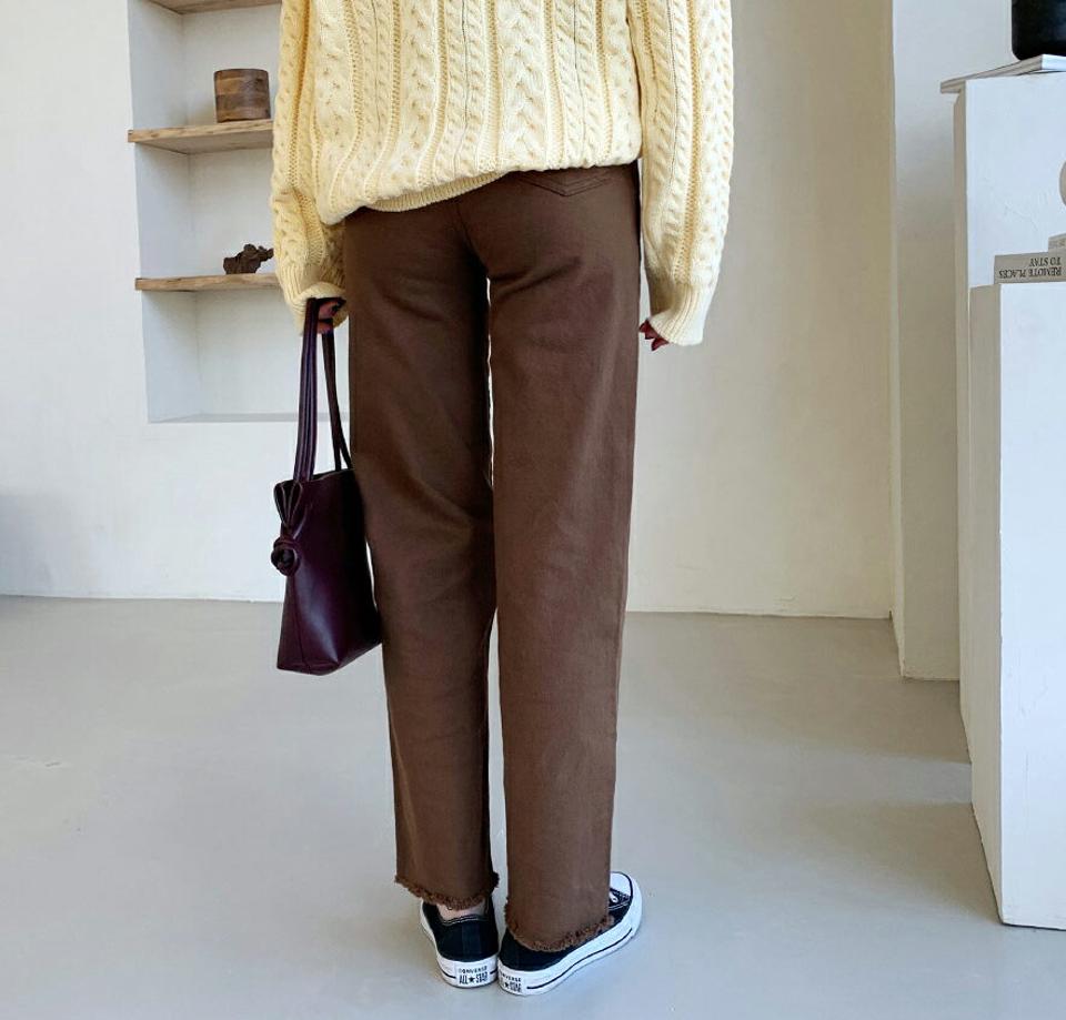 カットオフパンツ・全3色・t62750 レディース 【pt】【韓国 ファッション ボトムス パンツ ロング ボタン ファスナー ポケット ベルトループ ストレート 10分丈 十分丈 無地 カジュアル カジュアル 秋 冬】