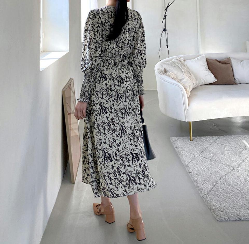 ストラップ付パターンワンピース・全2色・b62660 レディース 【ops】【韓国 ファッション ワンピース ロング ロングワンピス 長袖 ルーズ パターン ラウンドネック ウエストストラップ リボン シンプル 上品 フェミニン 体型カバー 細身 カジュアル 秋 冬】