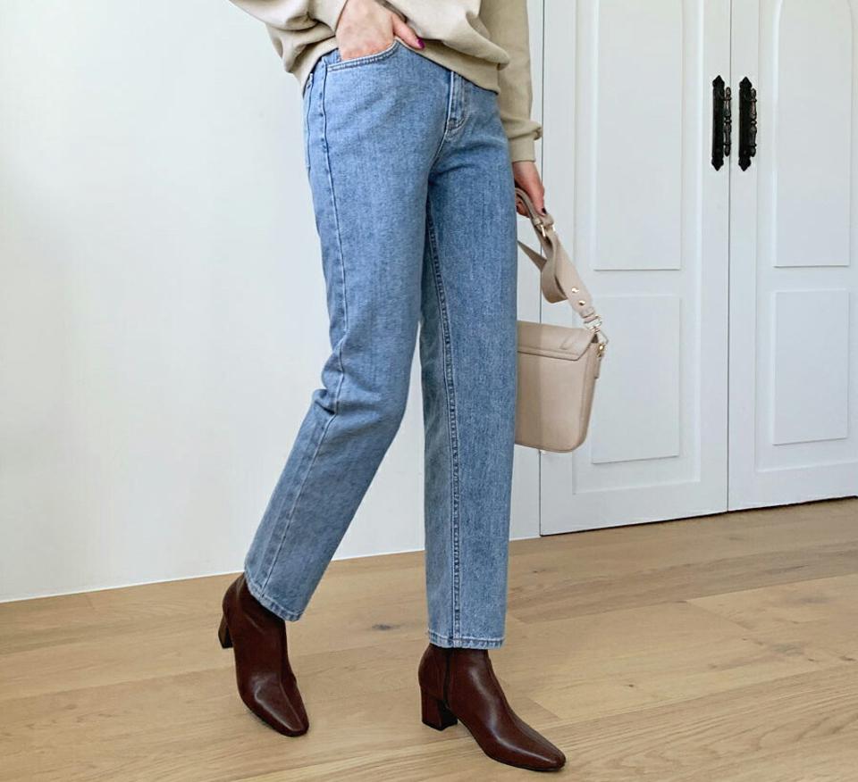 テーパードデニムパンツ・全2色・t62717 レディース 【pt】【韓国 ファッション ボトムス パンツ デニムパンツ ロング ウォッシング ファスナー ポケット ベルトループ テーパード 10分丈 十分丈 無地 カジュアル カジュアル 秋 冬】