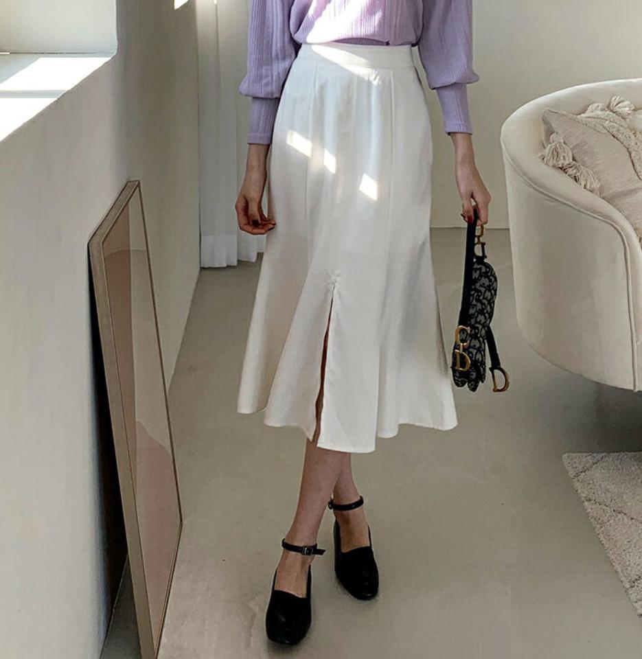 スリットマーメイドスカート・全4色・b62736 レディース 【sk】【韓国 ファッション ボトムス スカート ロング マーメイド バックゴム サイドジップ スリット 揺れ感 スリム 体型カーバー 細身 ベーシック デイリー カジュアル 秋 冬】