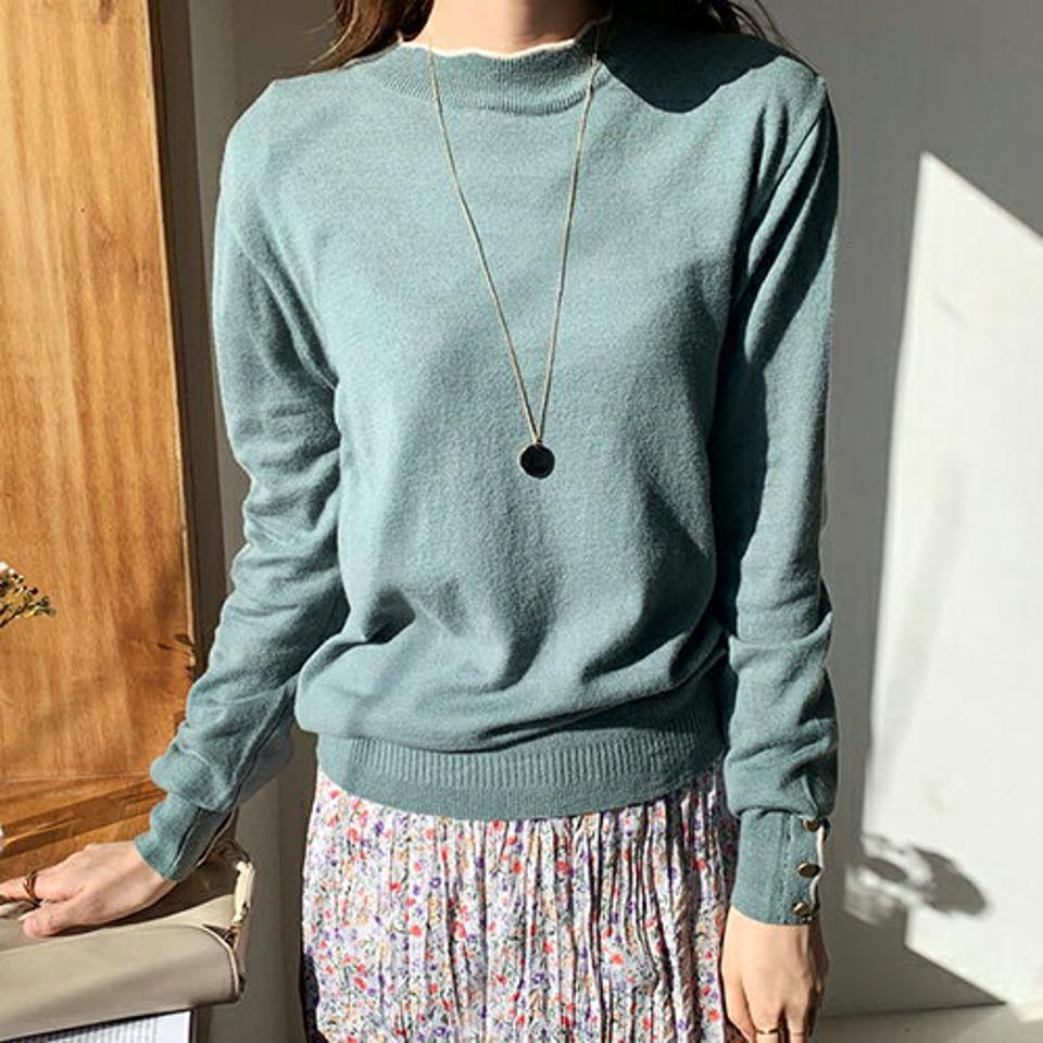 配色ラインニット・全4色・b66327 レディース 【tops】【トップス ニット ニットトップス 配色 大人 カジュアル ゴールドボタン 秋 冬 韓国 ファッション】【ハイホリHIHOLLI】