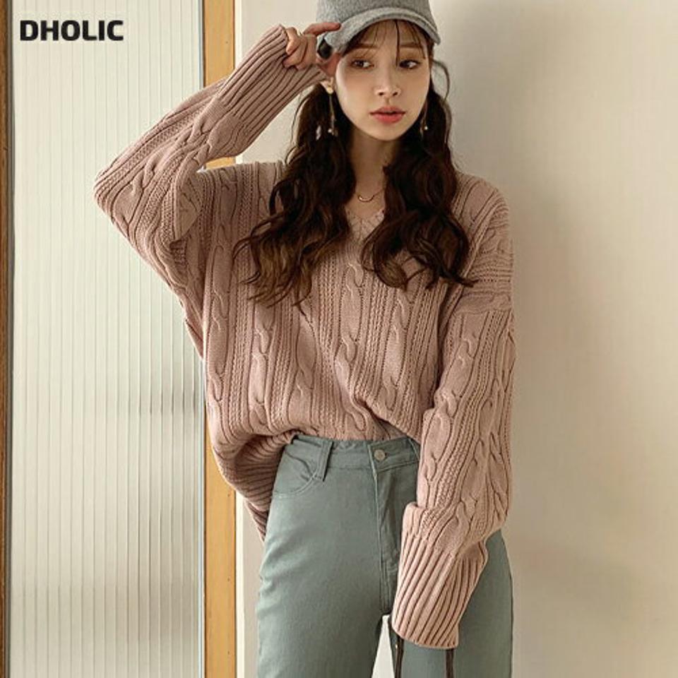 ツイストスリットニット・全4色・t66335 レディース 【tops】【トップス ニット ニットトップス 長袖 スリット ツイストニット ツイスト 単色 シンプル カジュアル ラフ Vネック 秋 冬 韓国 ファッション】【ハイホリHIHOLLI】
