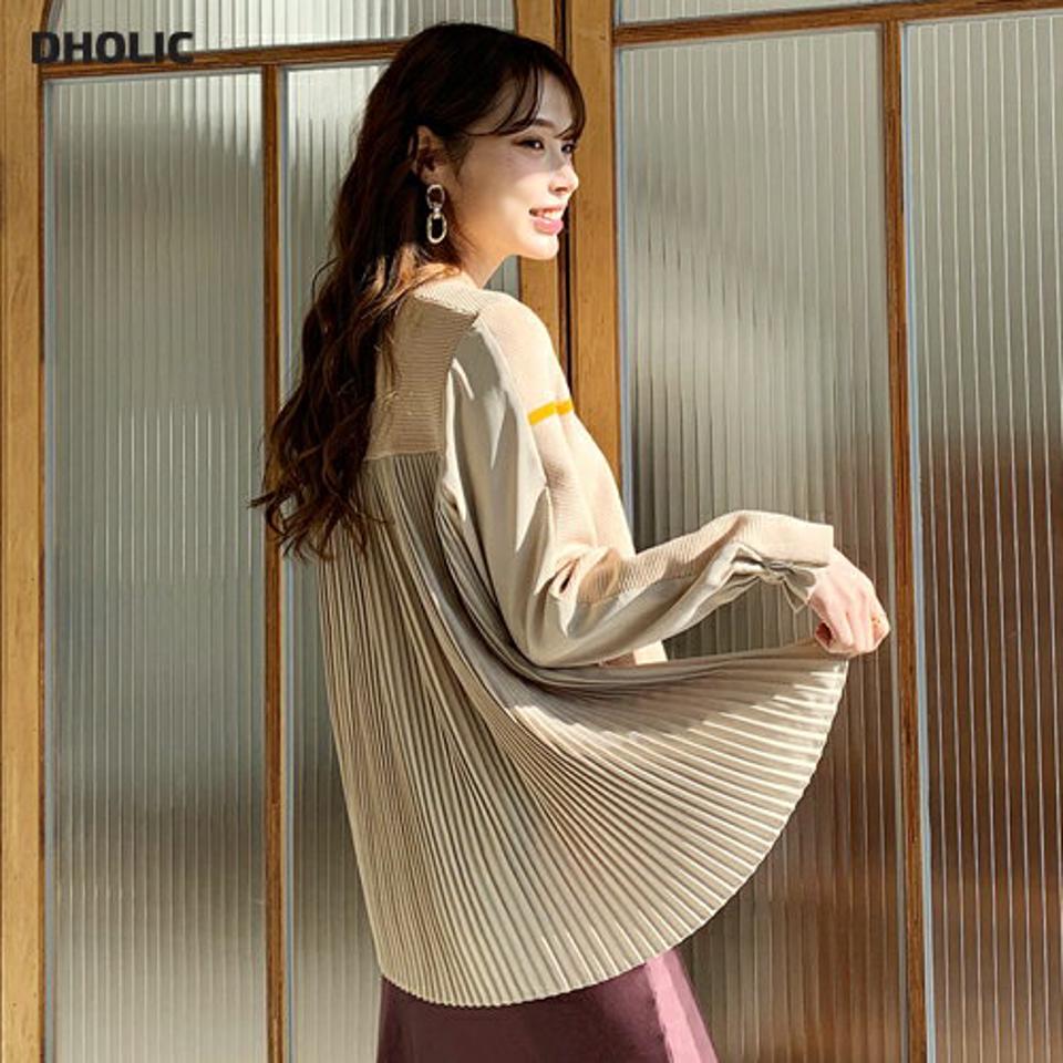 プリーツバックラインニット・全3色・b66342 レディース 【tops】【トップス ニット ニットトップス 長袖 プリーツ プリーツトップス バックシャン バックコンシャス 上品 個性的 秋 冬 韓国 ファッション】【ハイホリHIHOLLI】