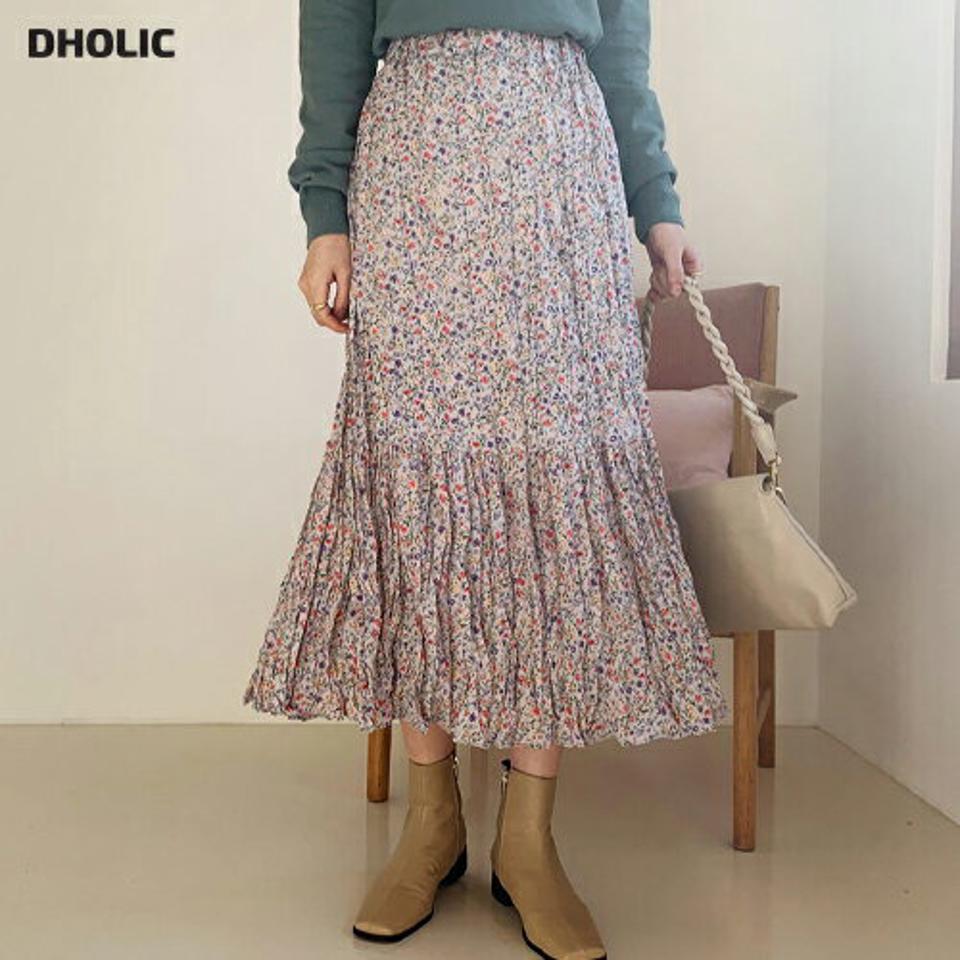 フローラルリンクルスカート・全3色・t66350 レディース 【sk】【スカート ロング ロングスカート リンクル 花柄 フラワー フェミニン 可愛い かわいい 秋 冬 韓国 ファッション】【ハイホリHIHOLLI】
