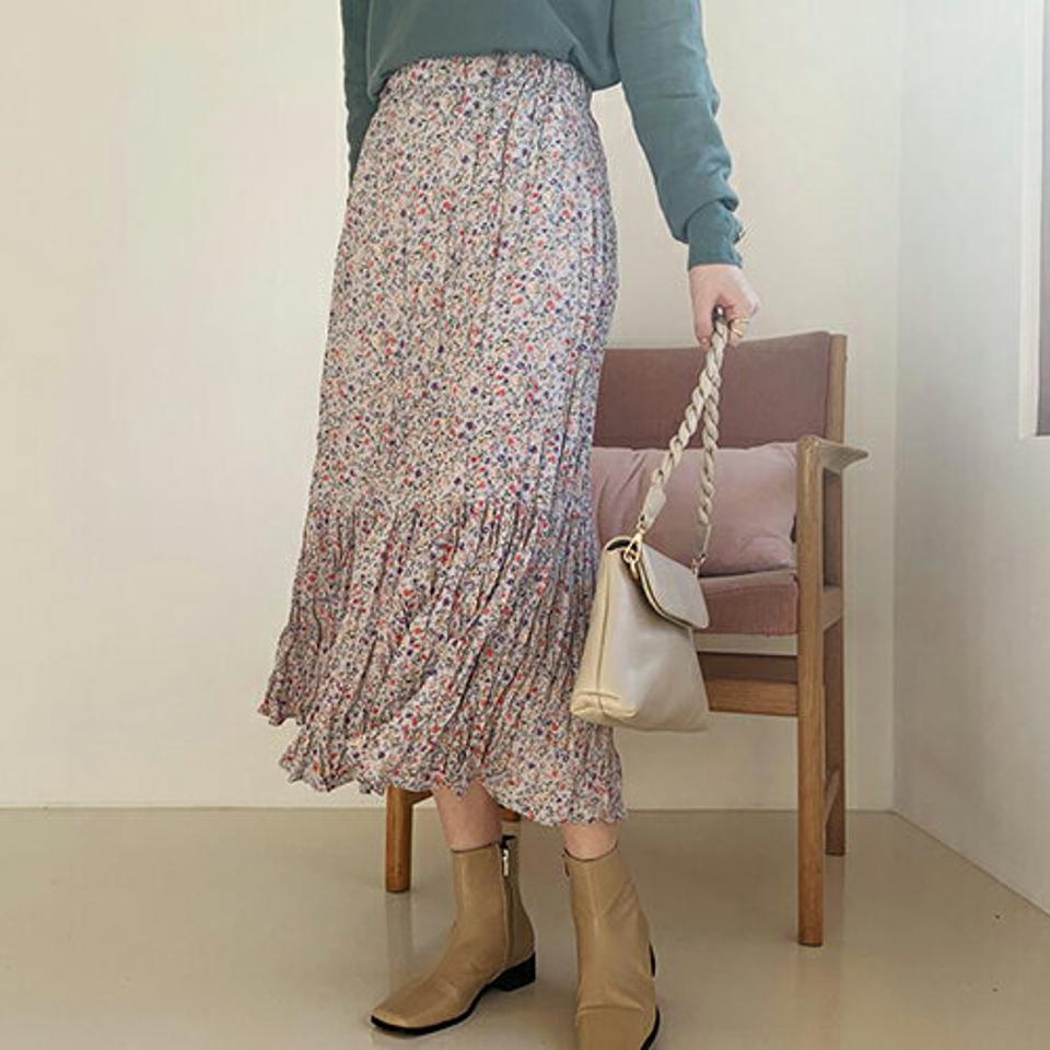 フローラルリンクルスカート・全3色・t66350 レディース 【sk】【スカート ロング ロングスカート リンクル 花柄 フラワー フェミニン 可愛い かわいい 秋 冬 韓国 ファッション】【ハイホリHIHOLLI】