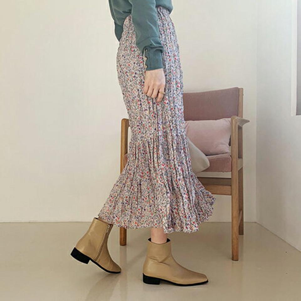 フローラルリンクルスカート・全3色・t66350 レディース 【sk】【スカート ロング ロングスカート リンクル 花柄 フラワー フェミニン 可愛い かわいい 秋 冬 韓国 ファッション】【ハイホリHIHOLLI】