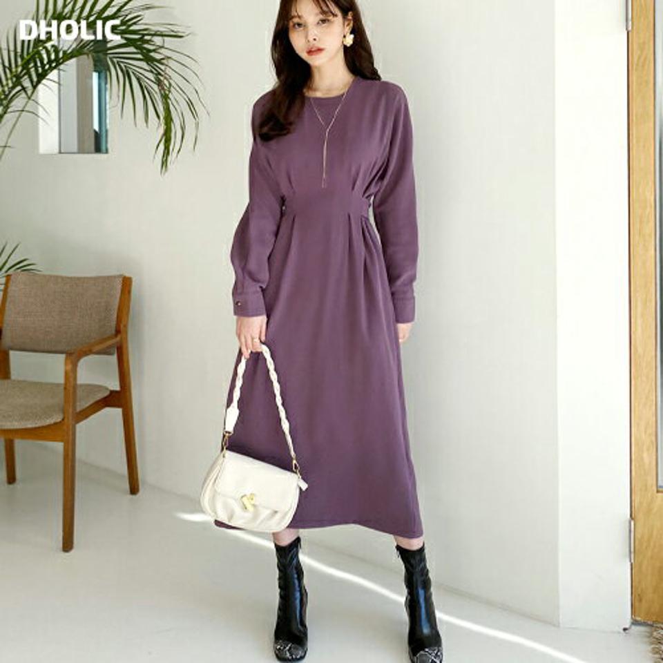 タックリボンワンピース・全3色・b66331 レディース 【ops】【ワンピース ロング ロングワンピース 長袖 タック リボン りぼん 単色 無地 シンプル 大人 カジュアル 秋 冬 韓国 ファッション】【ハイホリHIHOLLI】