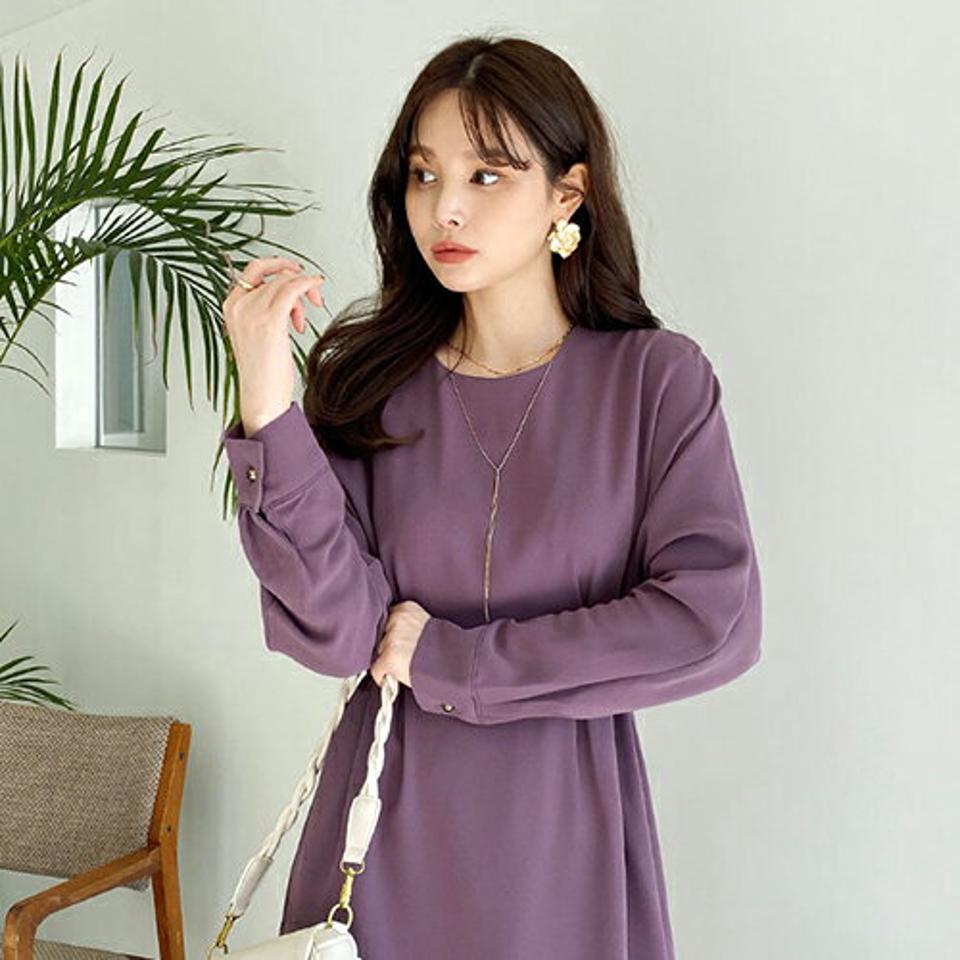 タックリボンワンピース・全3色・b66331 レディース 【ops】【ワンピース ロング ロングワンピース 長袖 タック リボン りぼん 単色 無地 シンプル 大人 カジュアル 秋 冬 韓国 ファッション】【ハイホリHIHOLLI】