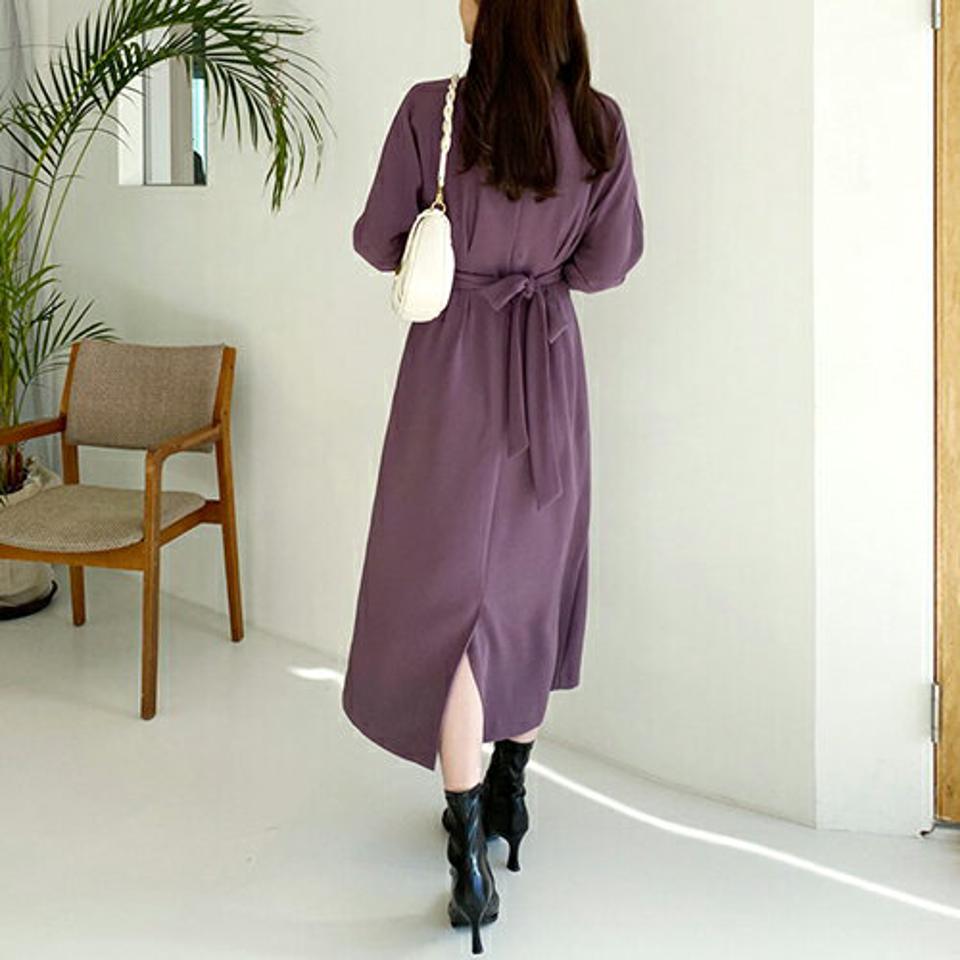 タックリボンワンピース・全3色・b66331 レディース 【ops】【ワンピース ロング ロングワンピース 長袖 タック リボン りぼん 単色 無地 シンプル 大人 カジュアル 秋 冬 韓国 ファッション】【ハイホリHIHOLLI】