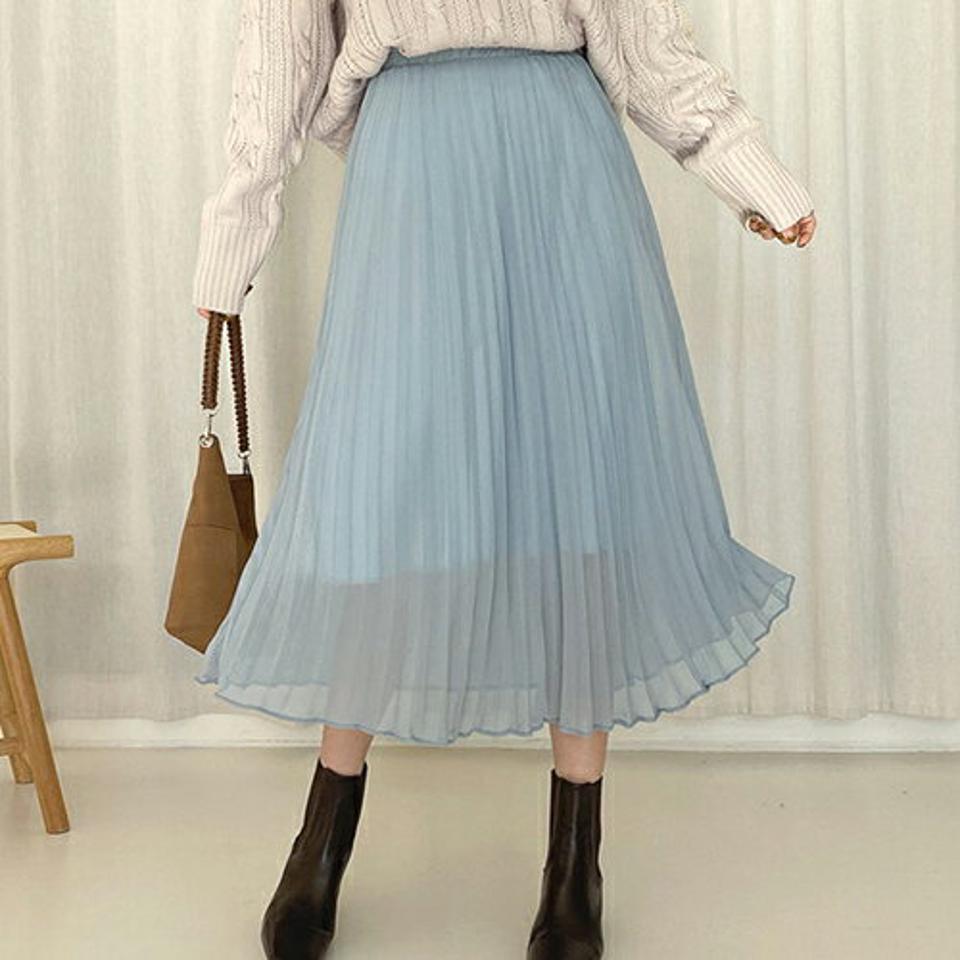 シフォンプリーツスカート・全4色・t66352 レディース 【sk】【スカート ロング ロングスカート プリーツ プリーツスカート シフォン 透け感 シアー シンプル 可愛い かわいい 秋 冬 韓国 ファッション】【ハイホリHIHOLLI】