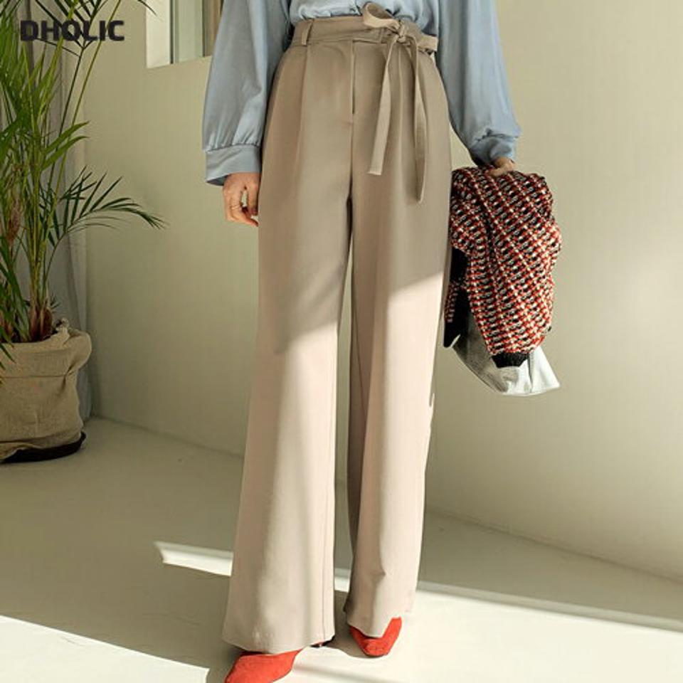 サイドリボンパンツ・全3色・t66353 レディース 【pt】【パンツ ズボン ロングパンツ リボン りぼん 単色 無地 シンプル 大人 オフィスカジュアル 秋 冬 韓国 ファッション】【ハイホリHIHOLLI】