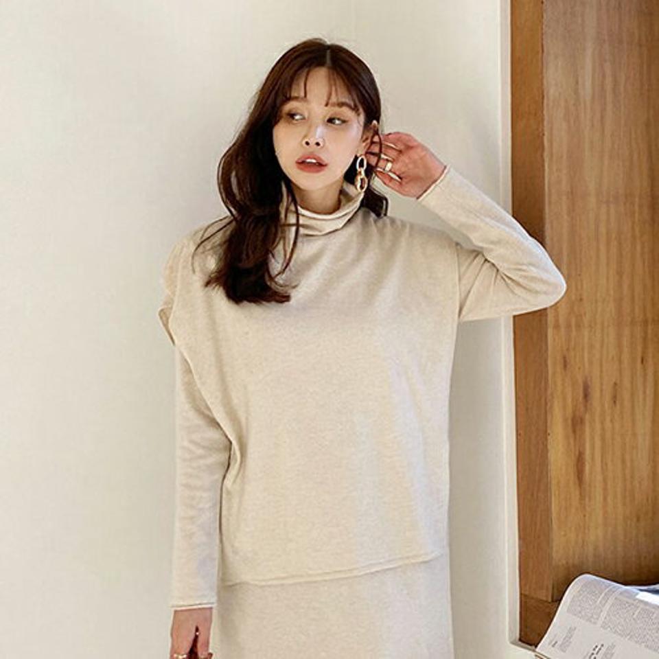 ベスト付ニットワンピース・全2色・b66332 レディース 【ops】【ワンピース ミディ丈 ミディワンピース 長袖 ニット ニットワンピース 単色 無地 シンプル ベスト セット set タートル タートルネック 秋 冬 韓国 ファッション】【ハイホリHIHOLLI】