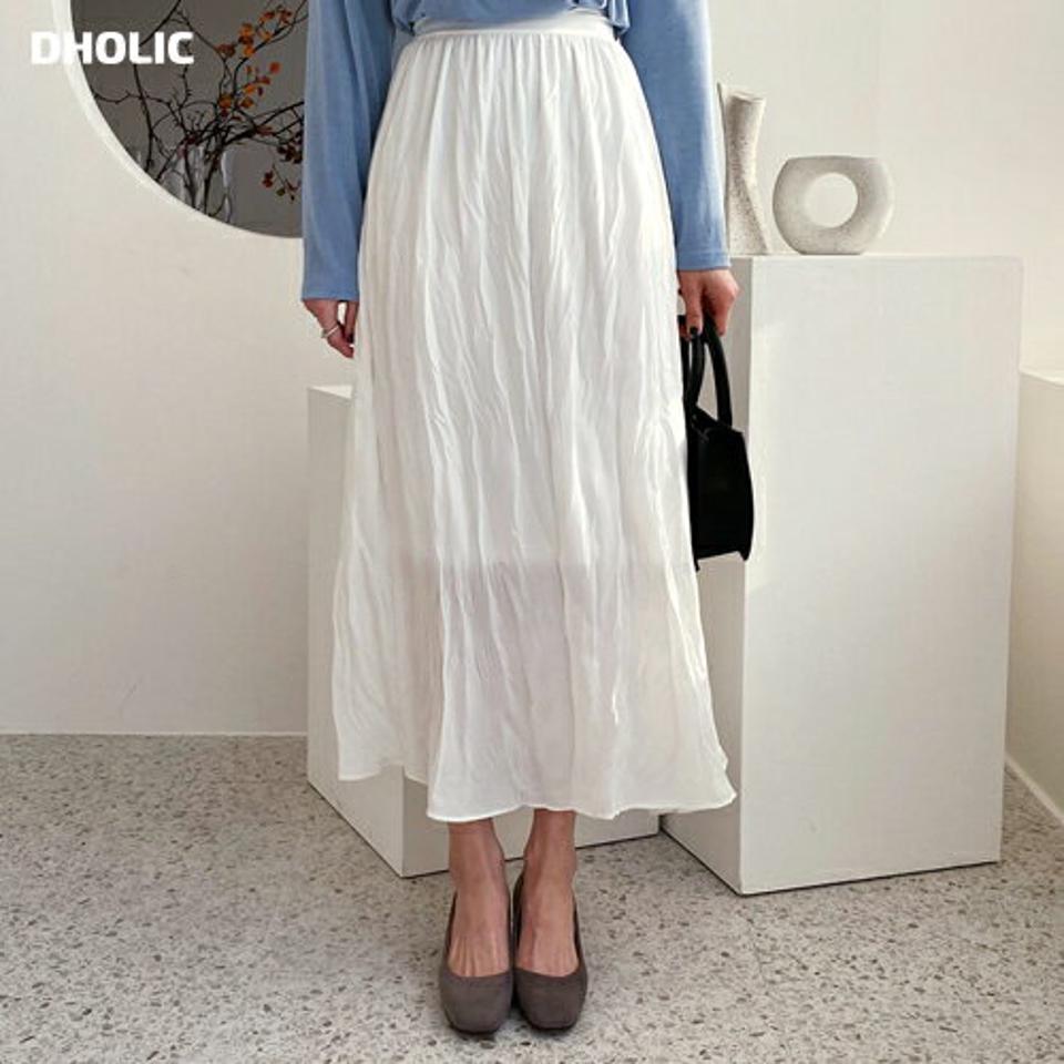 リンクルロングスカート・全2色・t56646 レディース 【sk】【韓国 ファッション ボトムス スカート ロング ロングスカート リンクル ナチュラル フレア フレアスカート ファスナー付き ウエストゴム フェミニン 上品 カジュアル 秋 冬】