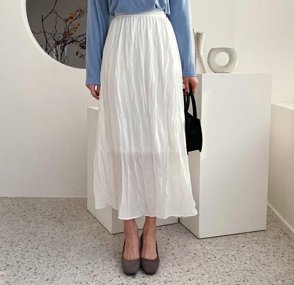 リンクルロングスカート・全2色・t56646 レディース 【sk】【韓国 ファッション ボトムス スカート ロング ロングスカート リンクル ナチュラル フレア フレアスカート ファスナー付き ウエストゴム フェミニン 上品 カジュアル 秋 冬】
