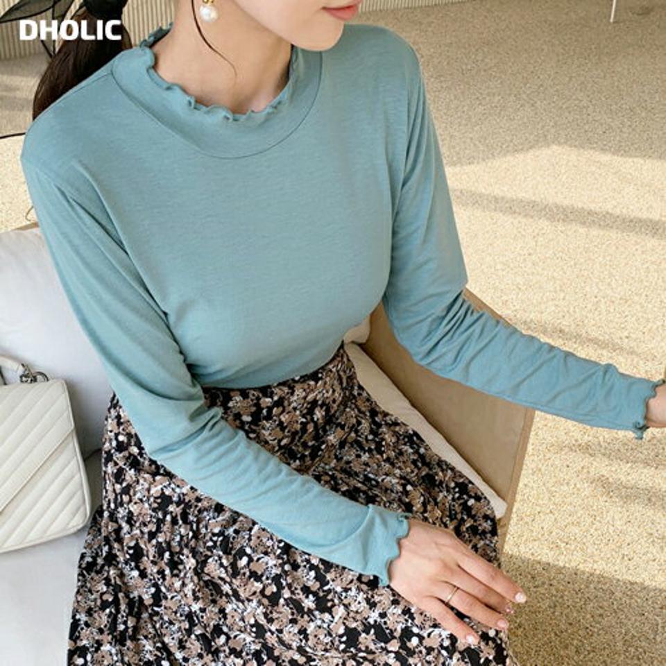 ウェーブスリムTシャツ・全6色・b62537 レディース 【tops】【韓国 ファッション トップス Tシャツ カットソー 長袖 無地 ハーフネック ウェーブ スリム フィット シンプル デイリー ベーシック カジュアル カジュアル 秋 冬】