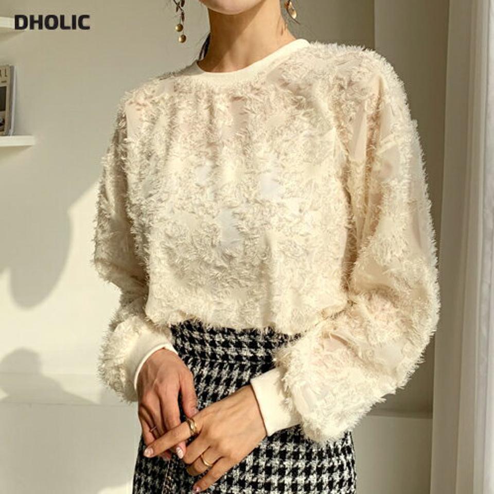 シアーテクスチャーTシャツ・全4色・t62542 レディース 【tops】【韓国 ファッション トップス スウェット Tシャツ カットソー 長袖 無地 ラウンドネック シアー テクスチャー フェミニン シンプル デイリー ベーシック カジュアル カジュアル 秋 冬】