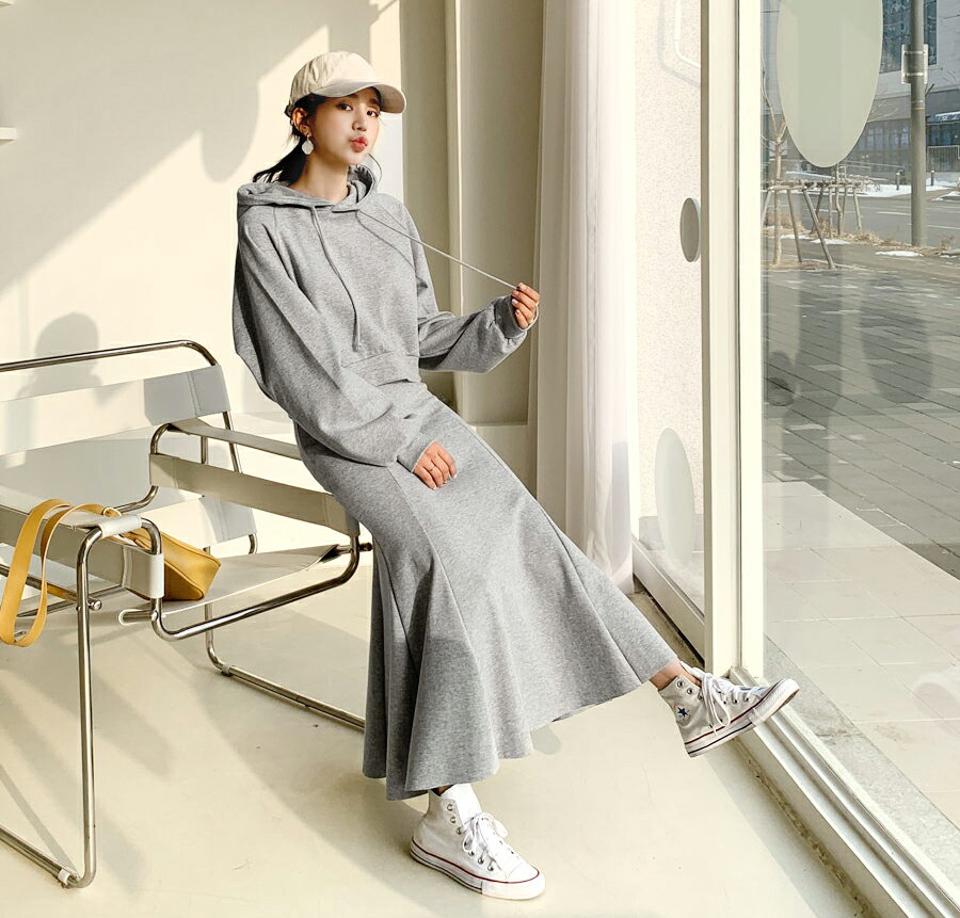 フーディ&マーメイドスカートSET・全3色・b62552 レディース 【ops】【韓国 ファッション ワンピース セットアップ 長袖 フーディ マーメイド SET カジュアル ストリング ラグランスリーブ スカート ウエストゴム ベーシック シンプル カジュアル 秋 冬】