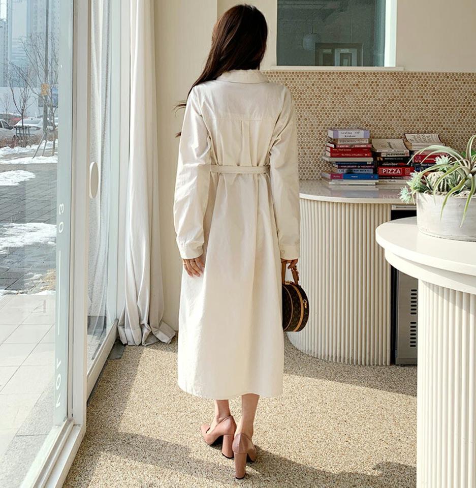 ストラップ付シャツワンピース・全3色・t62549 レディース 【ops】【韓国 ファッション ワンピース ロング ロングワンピース 長袖 シャツワンピース ルーズ ゆったり ウエストストラップ フェミニン 上品 ベーシック シンプル カジュアル カジュアル 秋 冬】