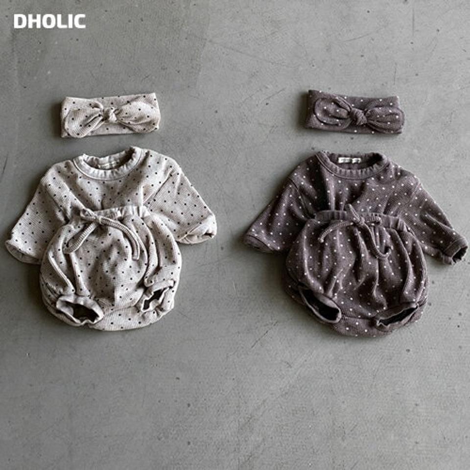 ドットTシャツ上下SET・u11036 キッズ【0~2才】【set】【セットアップ setup トップス 長袖 ブルマ パンツ ドット柄 カジュアル 女の子 男の子 秋 冬 韓国 韓国子供服 子供 こども 子供服 こども服】【KIDS】【KK】