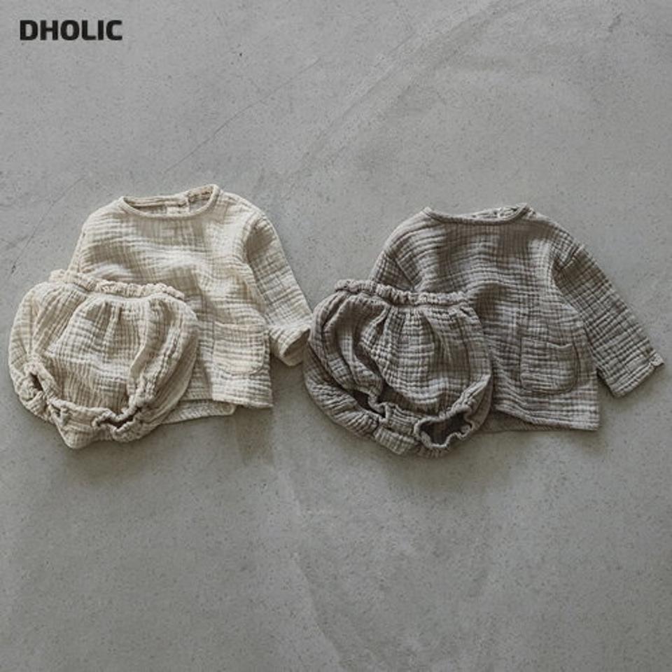 コットンポケットTシャツ上下SET・u11037 キッズ【0~2才】【set】【セットアップ setup トップス 長袖 ブルマ パンツ コットン 面 カジュアル シンプル 秋 冬 女の子 男の子 韓国 韓国子供服 子供 こども 子供服 こども服】【KIDS】【KK】