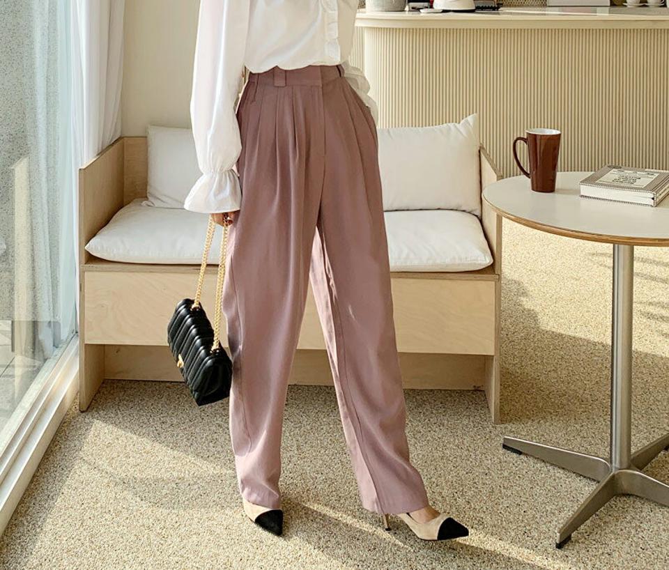 ツータックワイドスラックス・全3色・t62561 レディース 【pt】【韓国 ファッション ボトムス パンツ ロング スラックス ツータック ワイドスラックス バックゴム ベルトループ ファスナー ポケット 10分丈 十分丈 ストレート 無地 カジュアル 秋 冬】