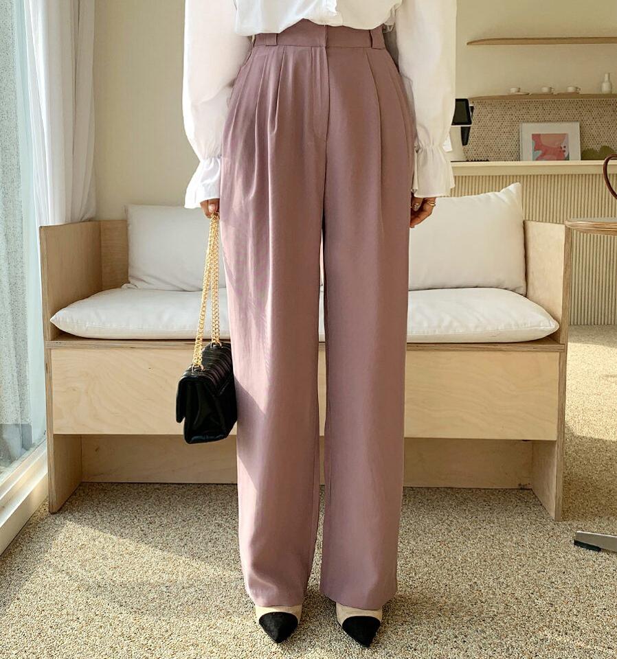 ツータックワイドスラックス・全3色・t62561 レディース 【pt】【韓国 ファッション ボトムス パンツ ロング スラックス ツータック ワイドスラックス バックゴム ベルトループ ファスナー ポケット 10分丈 十分丈 ストレート 無地 カジュアル 秋 冬】