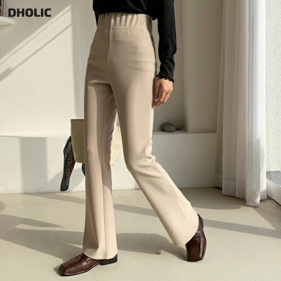 イージーブーツカットパンツ・全3色・t62560 レディース 【pt】【韓国 ファッション ボトムス パンツ ロング スラックス ハイウエスト ワイド ゴム スリム ブーツカット ハイウエスト 10分丈 十分丈 ストレート 無地 カジュアル 秋 冬】