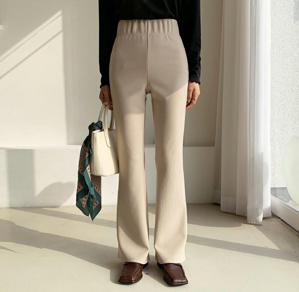 イージーブーツカットパンツ・全3色・t62560 レディース 【pt】【韓国 ファッション ボトムス パンツ ロング スラックス ハイウエスト ワイド ゴム スリム ブーツカット ハイウエスト 10分丈 十分丈 ストレート 無地 カジュアル 秋 冬】